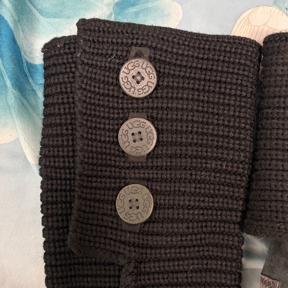 UGG Black Knit Button Mid-Calf Heeled Boots - Picture 2 of 10